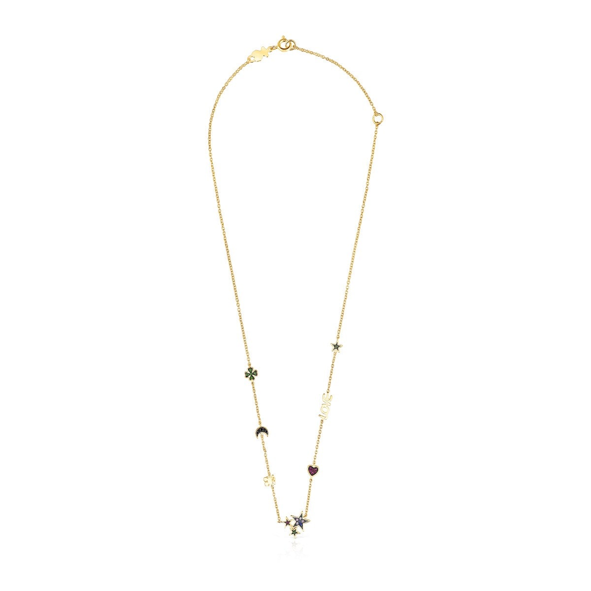 Silver Vermeil Teddy Bear Necklace with Gemstones