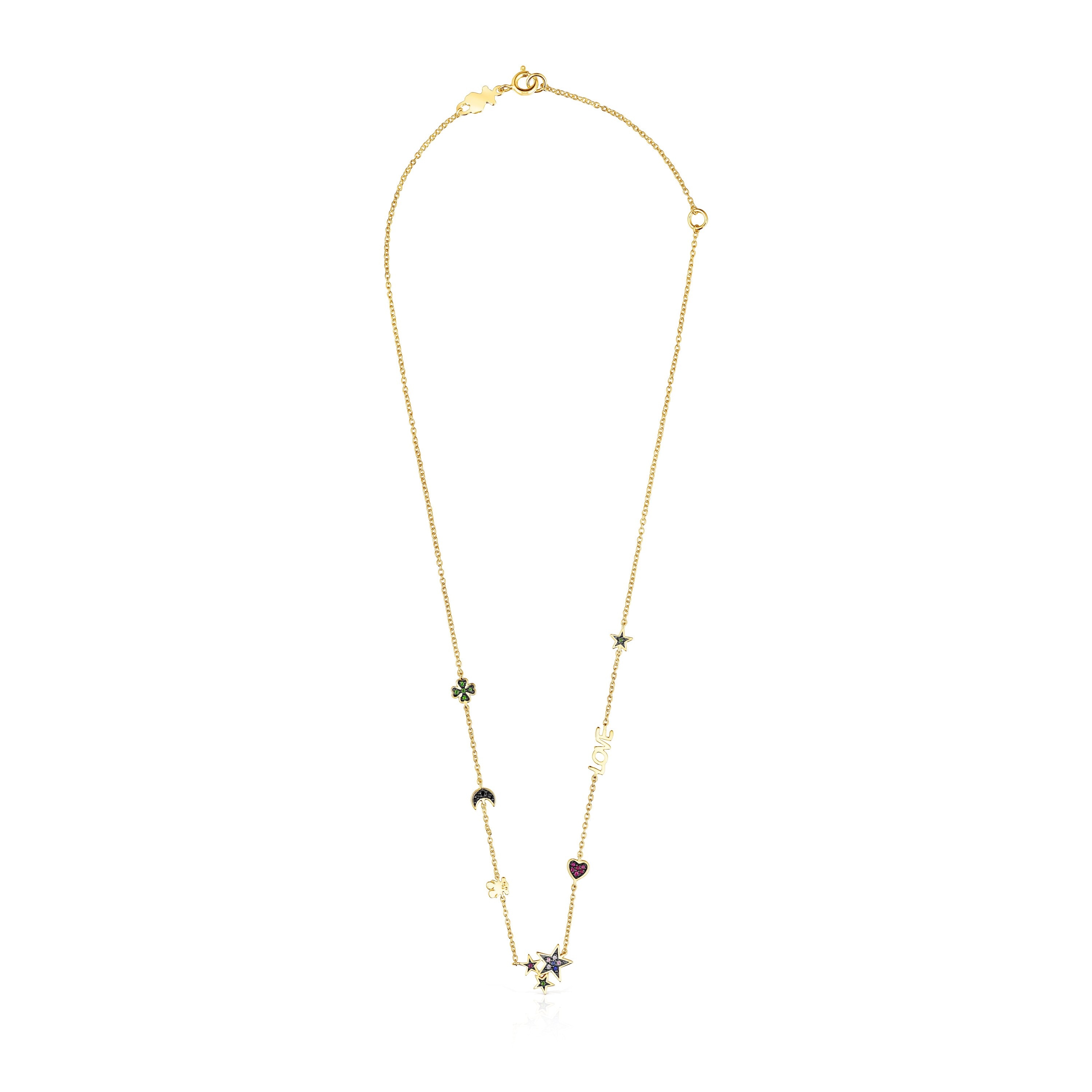 Silver Vermeil Teddy Bear Necklace with Gemstones