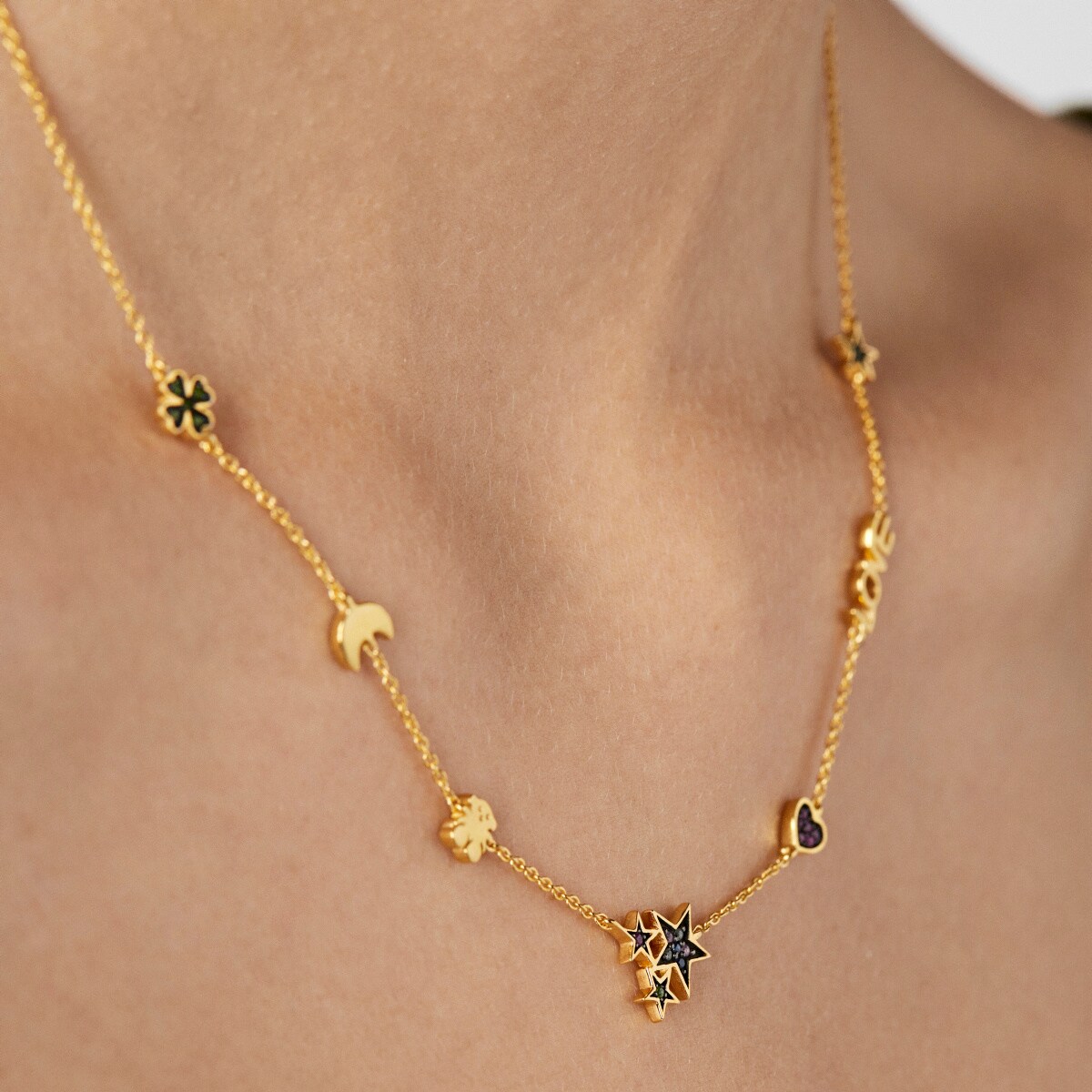 Silver Vermeil Teddy Bear Necklace with Gemstones