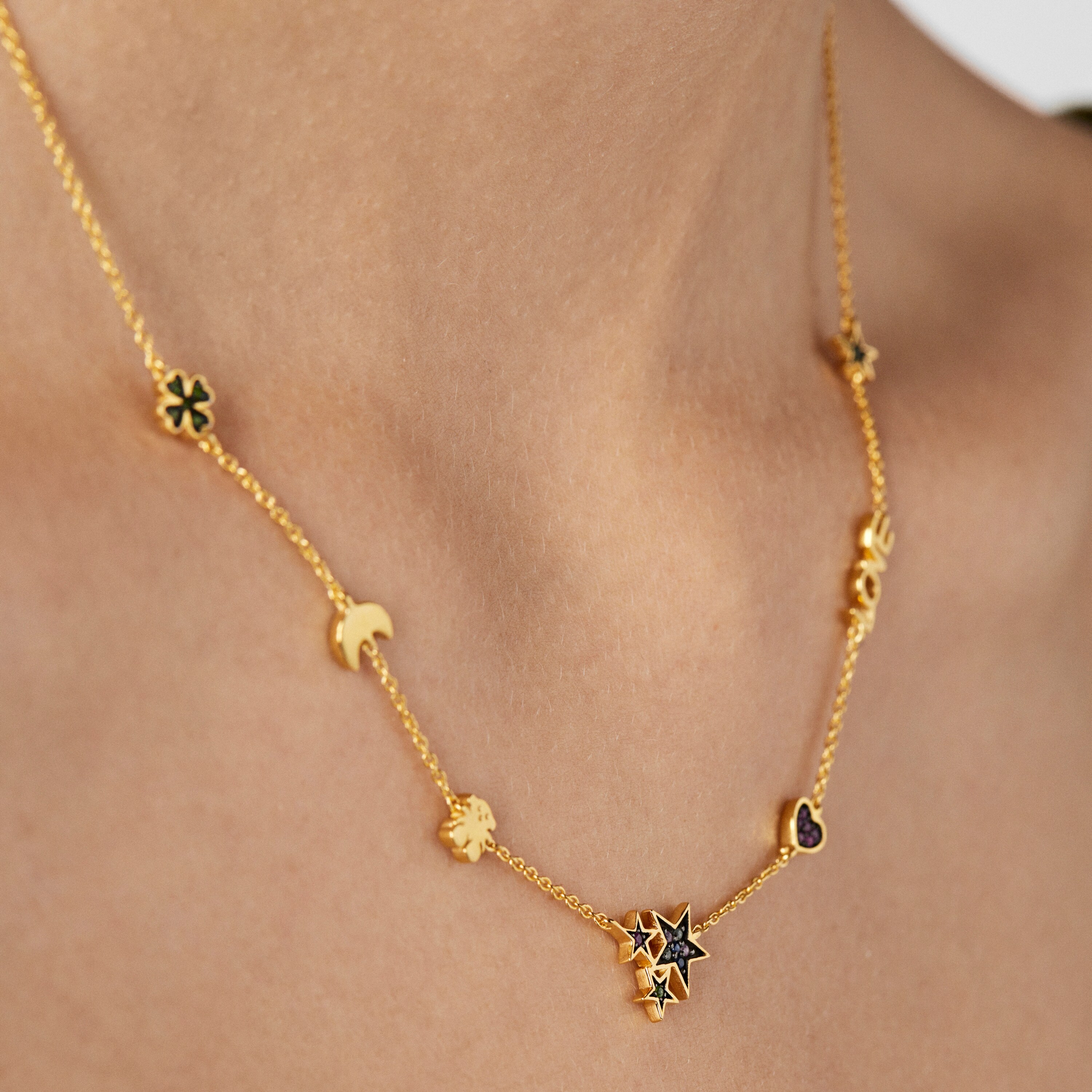 Silver Vermeil Teddy Bear Necklace with Gemstones