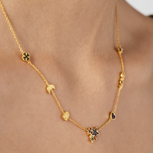 Silver Vermeil Teddy Bear Necklace with Gemstones