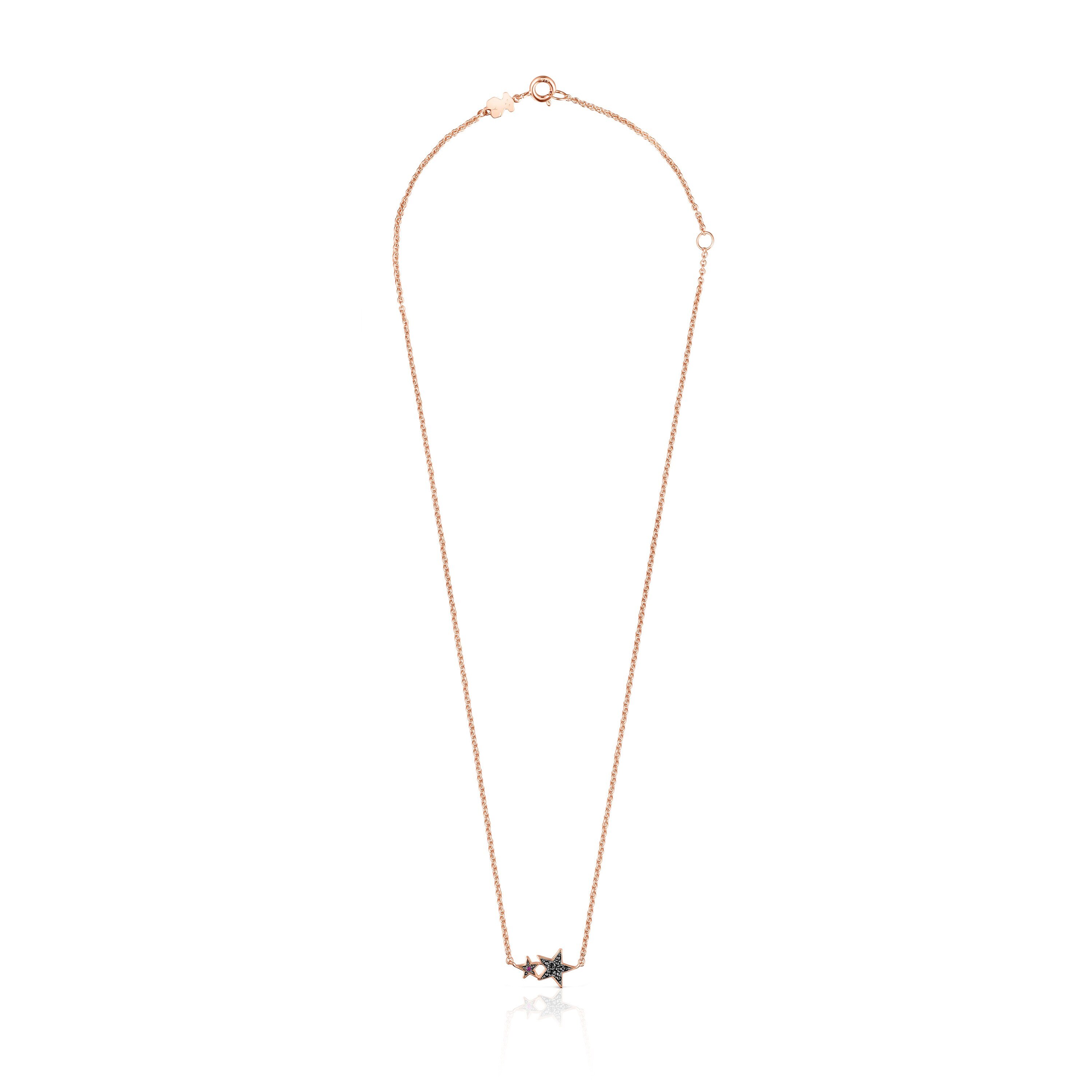 Rose Silver Vermeil Teddy Bear Stars Necklace with Spinel and Ruby