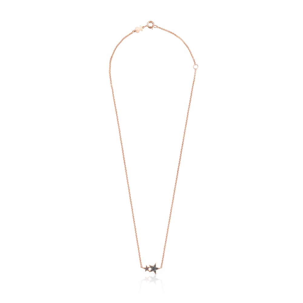 Rose Silver Vermeil Teddy Bear Stars Necklace with Spinel and Ruby