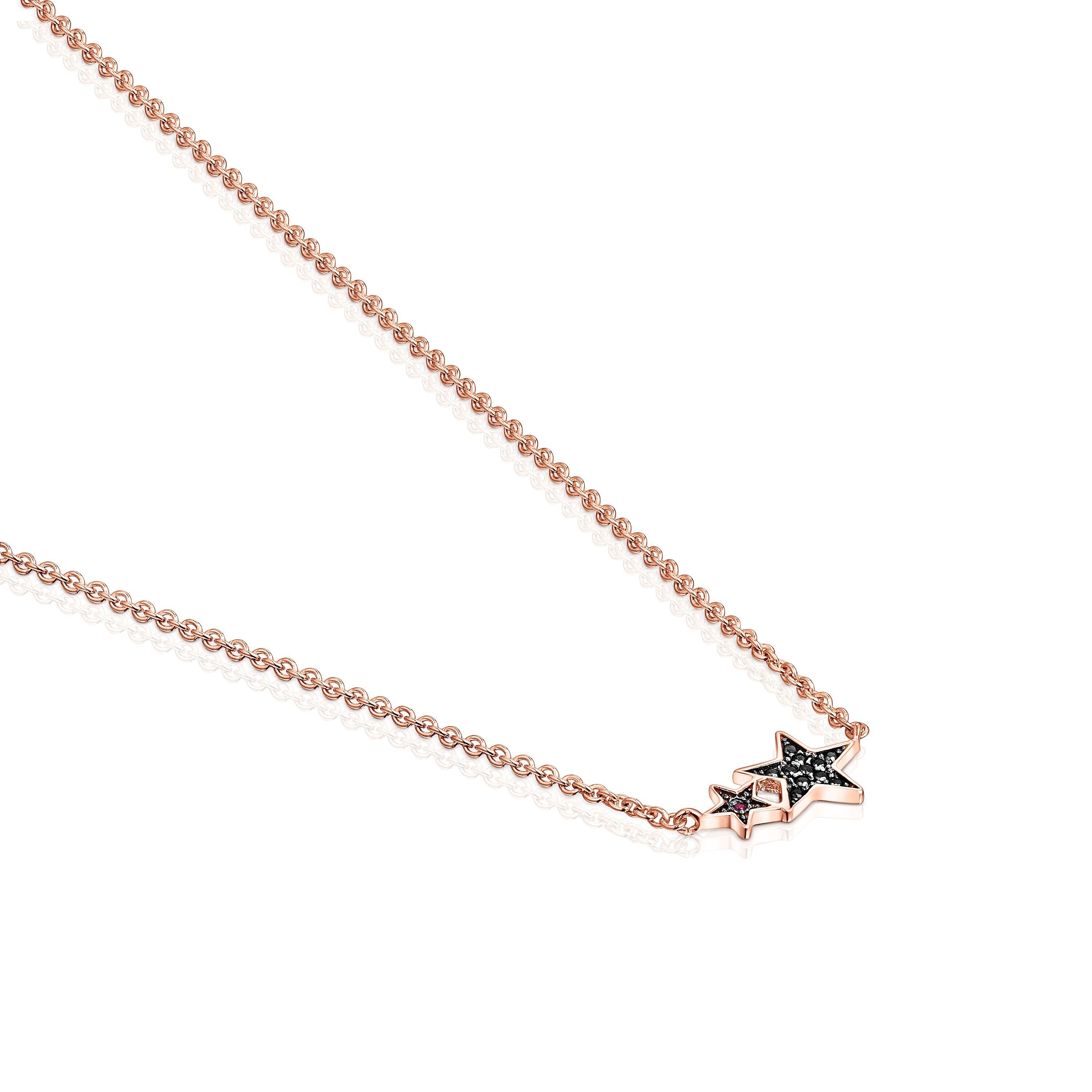 Rose Silver Vermeil Teddy Bear Stars Necklace with Spinel and Ruby