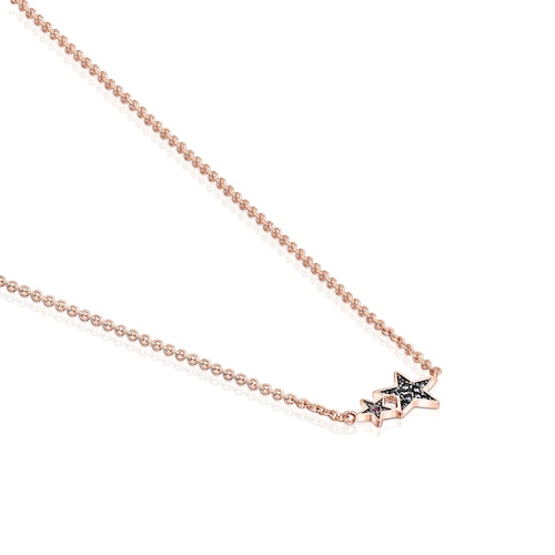 Colar Teddy Bear Stars em Prata vermeil rosa, Espin&eacute;lio e Rubi