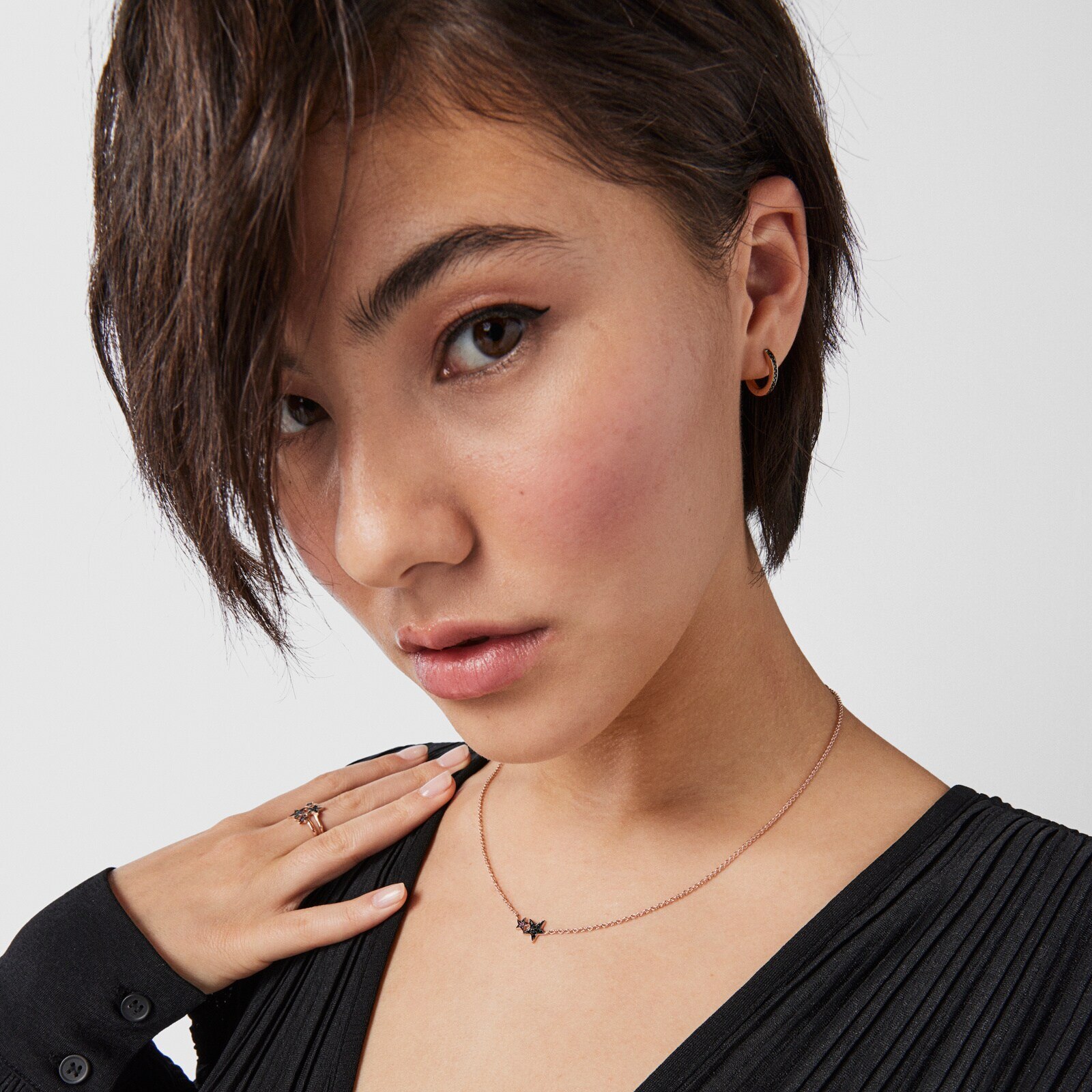 Rose Silver Vermeil Teddy Bear Stars Necklace with Spinel and Ruby