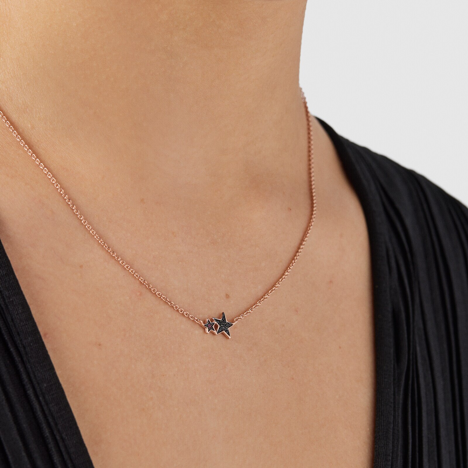 Rose Silver Vermeil Teddy Bear Stars Necklace with Spinel and Ruby