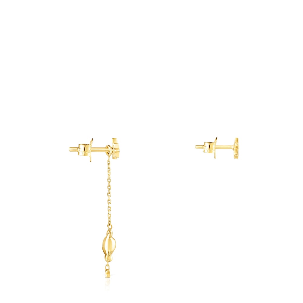 Short-long Gold Teddy Bear Stars Earrings with Diamonds