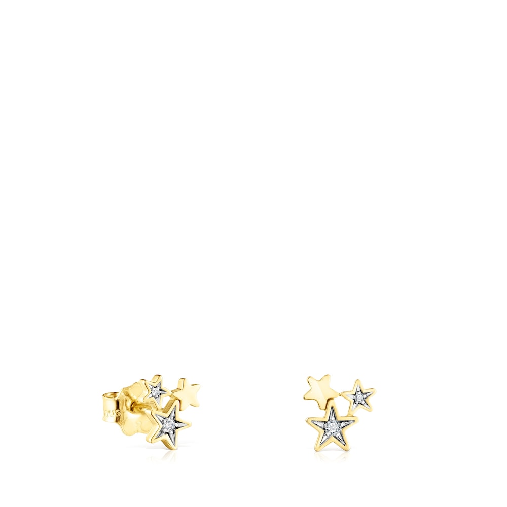 Gold Teddy Bear Stars Earrings with Diamonds image number 0