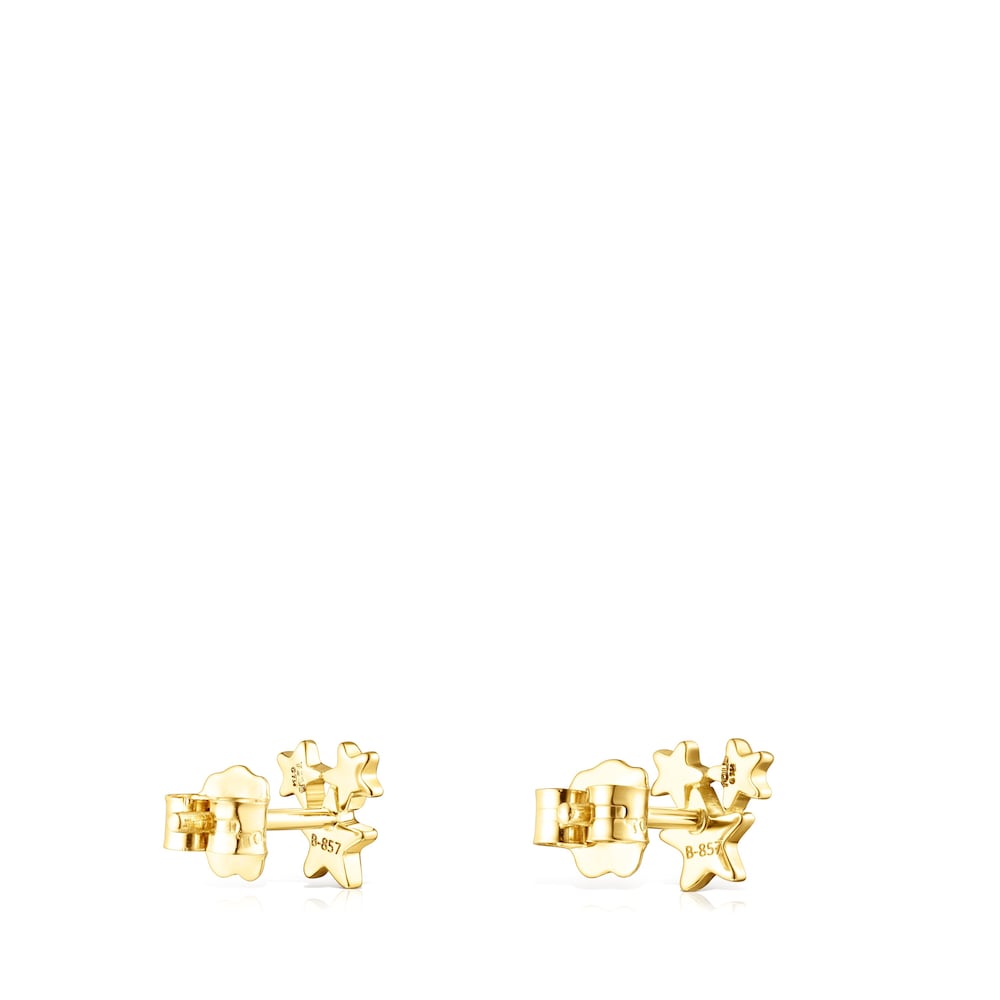 Gold Teddy Bear Stars Earrings with Diamonds image number 2