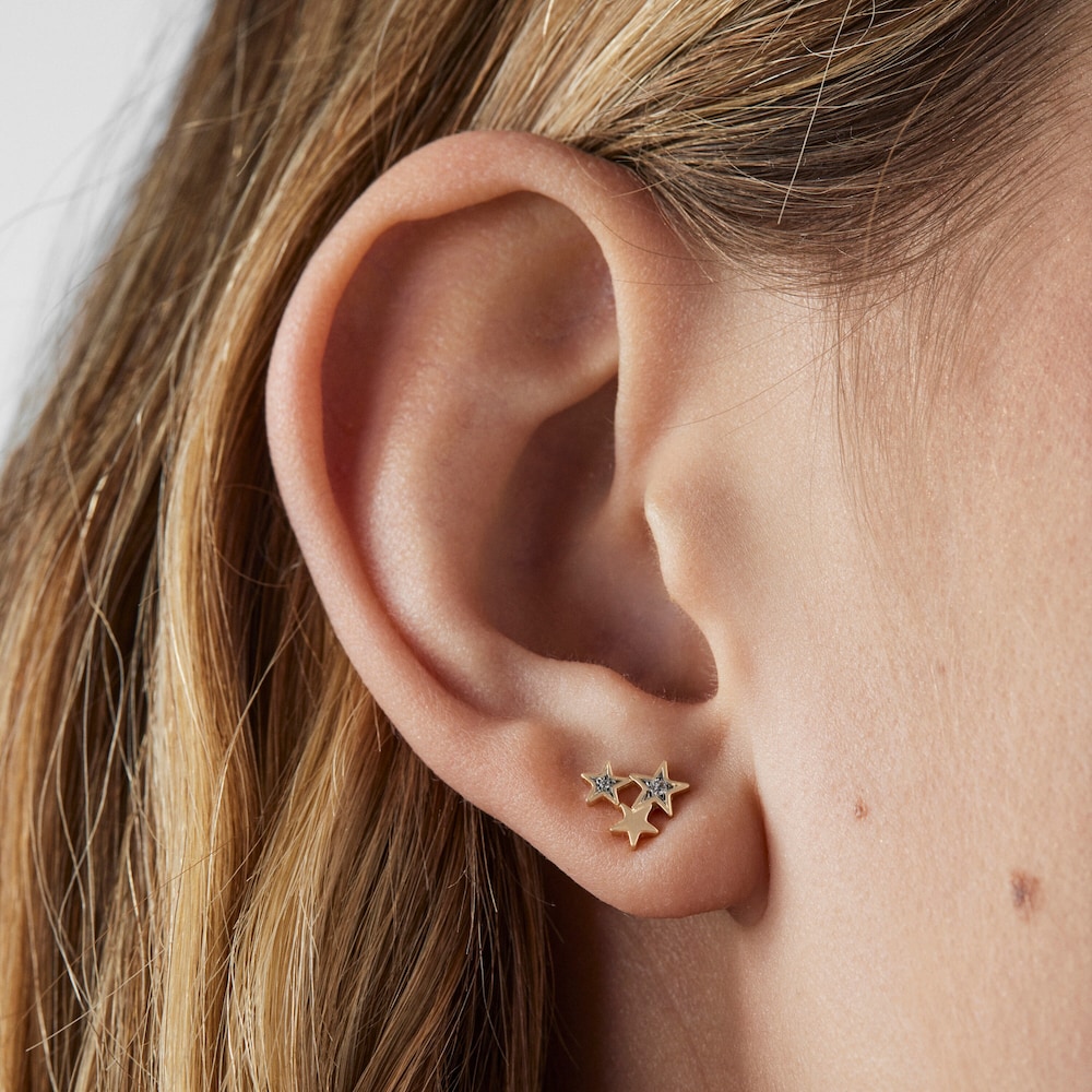 Gold Teddy Bear Stars Earrings with Diamonds image number 5