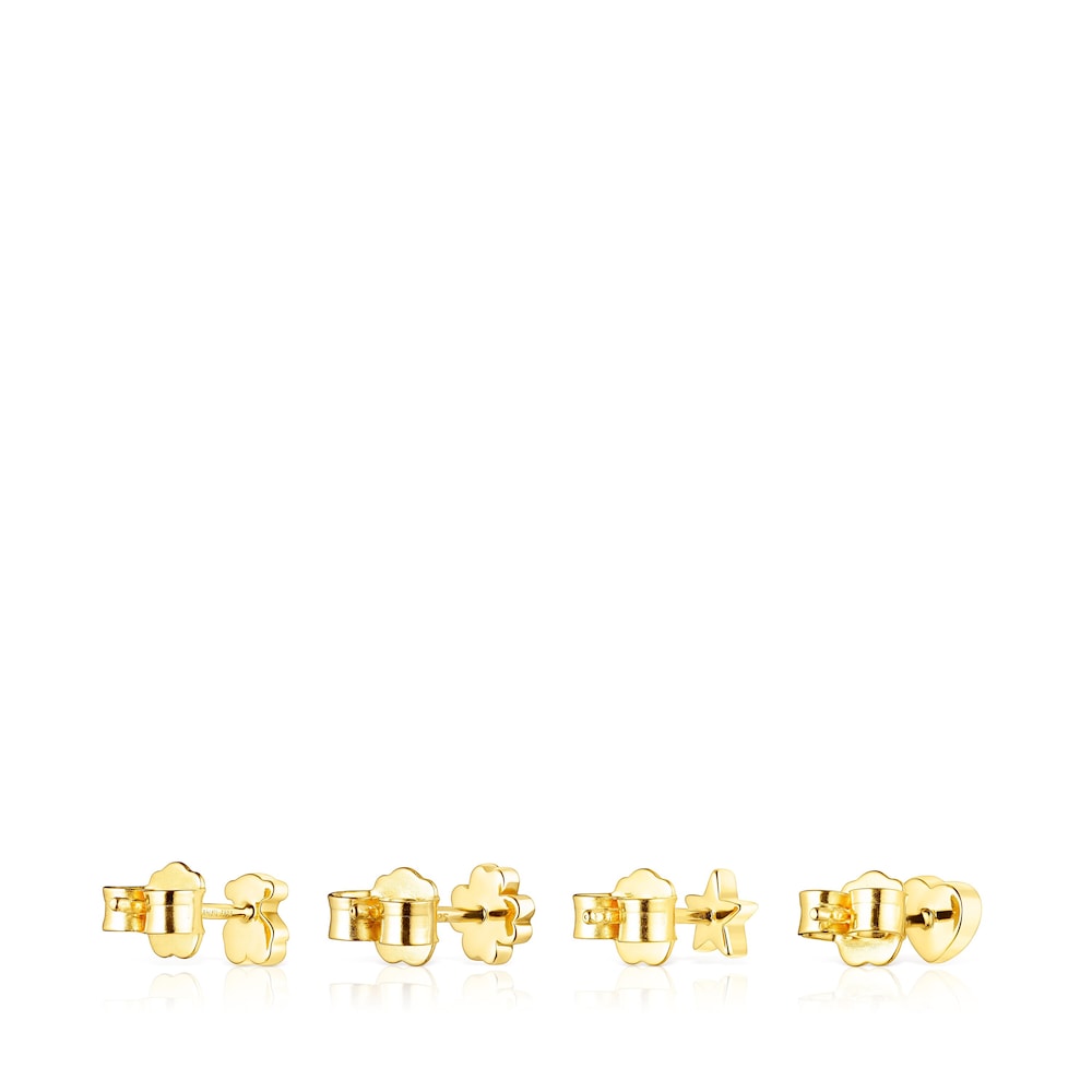 Pack de Pendientes con baño de oro 18 kt sobre plata y gemas Teddy Bear Pack de Pendientes con baño de oro 18 kt sobre plata y gemas Teddy Bear