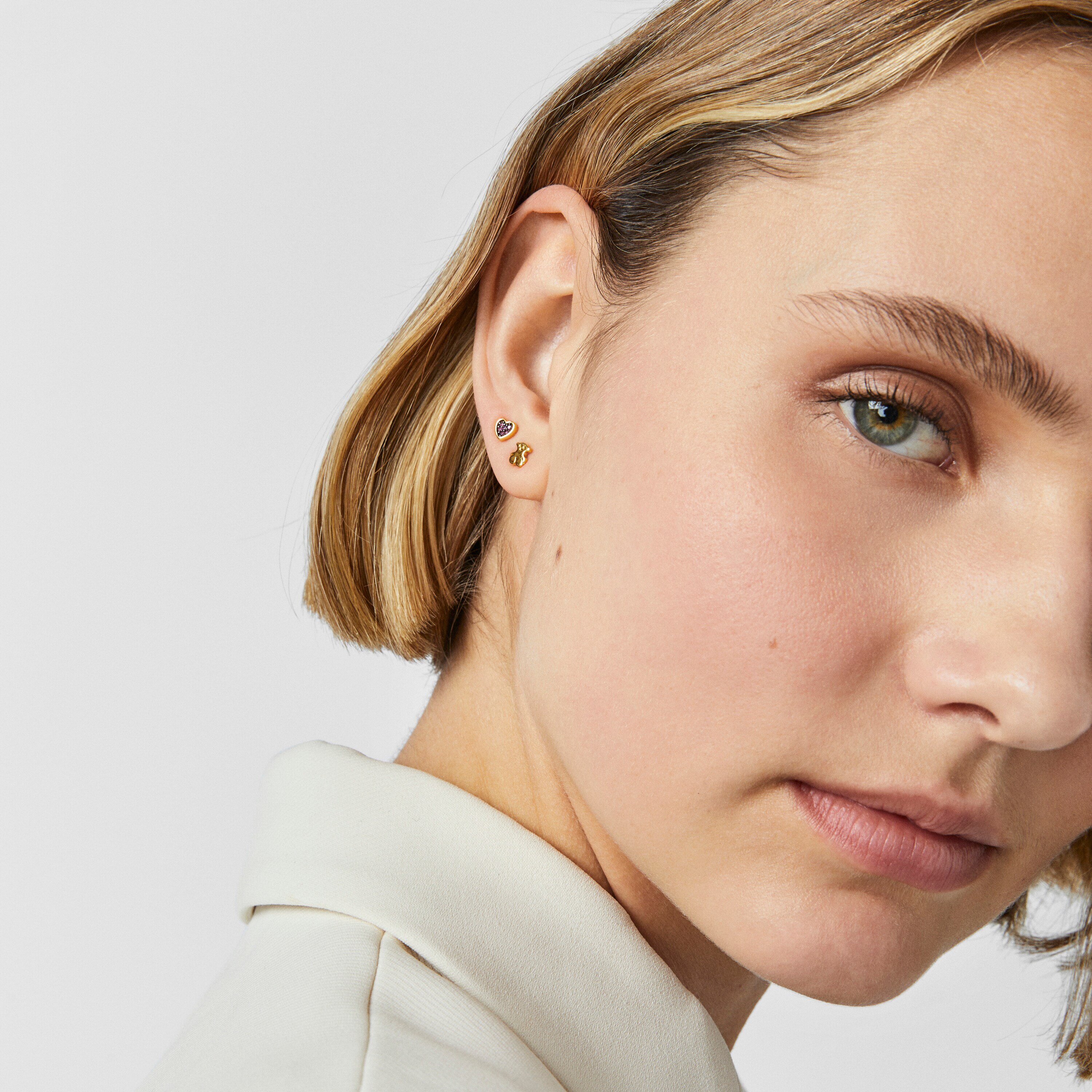 Set of 18K gold vermeil Teddy Bear Earrings with Gemstones