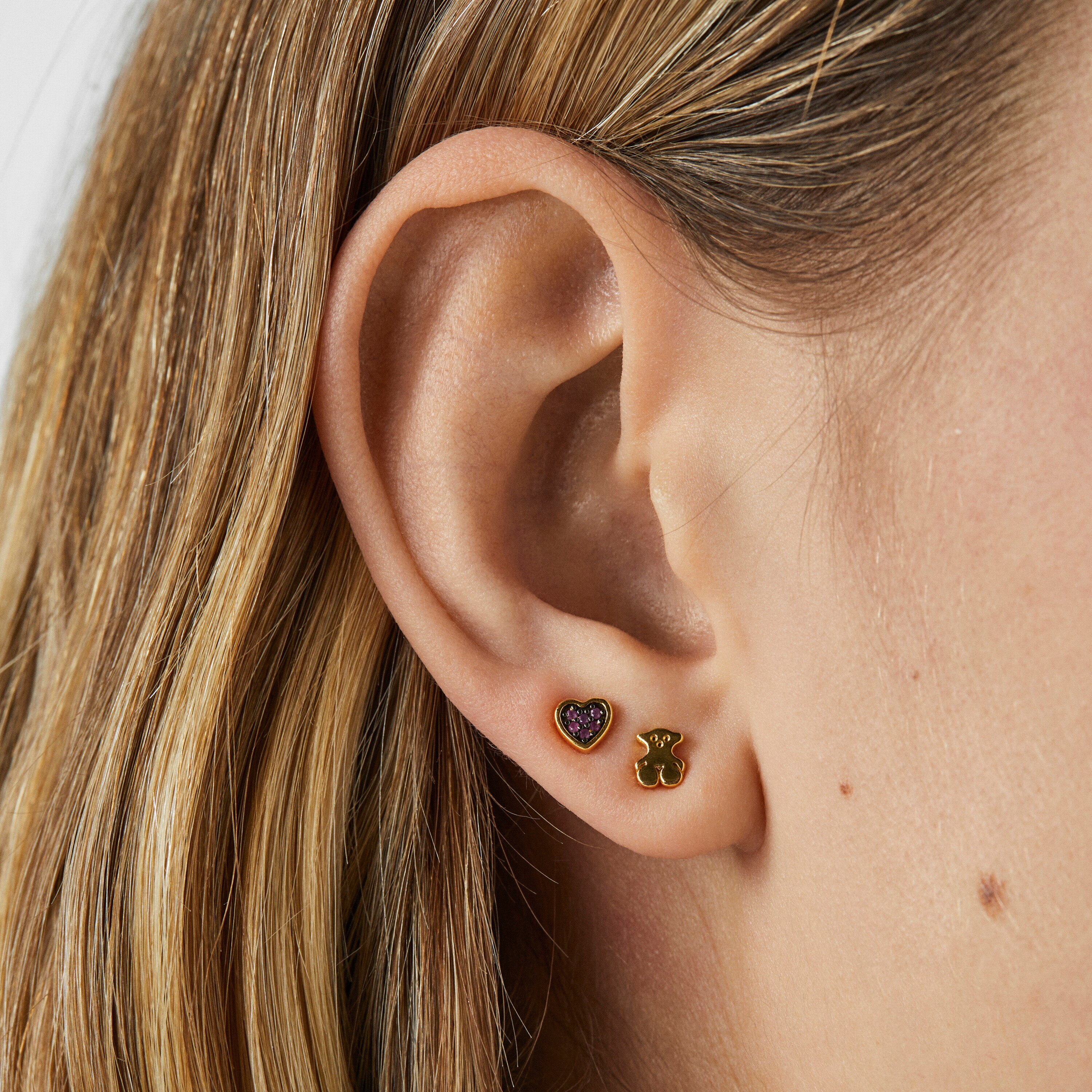 Set of 18K gold vermeil Teddy Bear Earrings with Gemstones