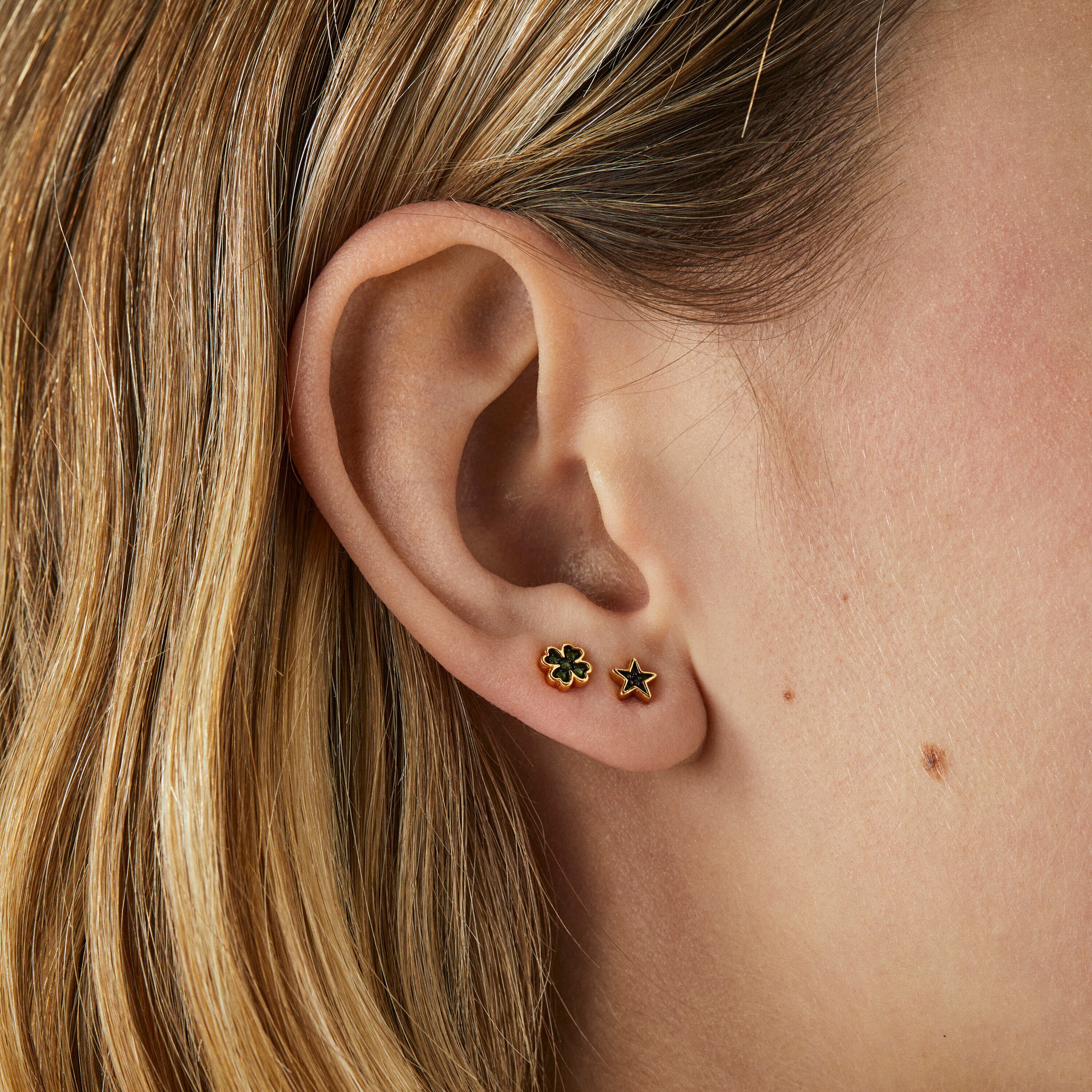 Set of 18K gold vermeil Teddy Bear Earrings with Gemstones