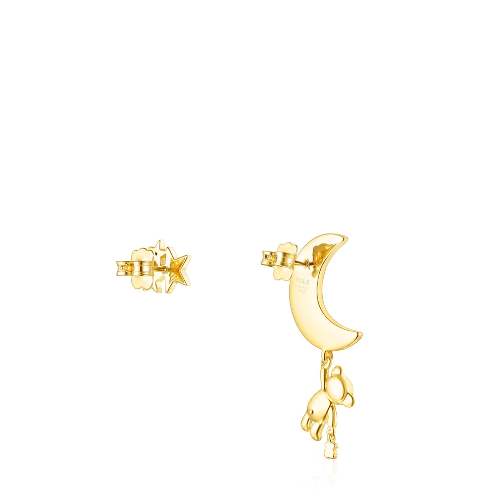 Short/long Silver Vermeil Teddy Bear Stars moon Earrings with Gemstones image number 2