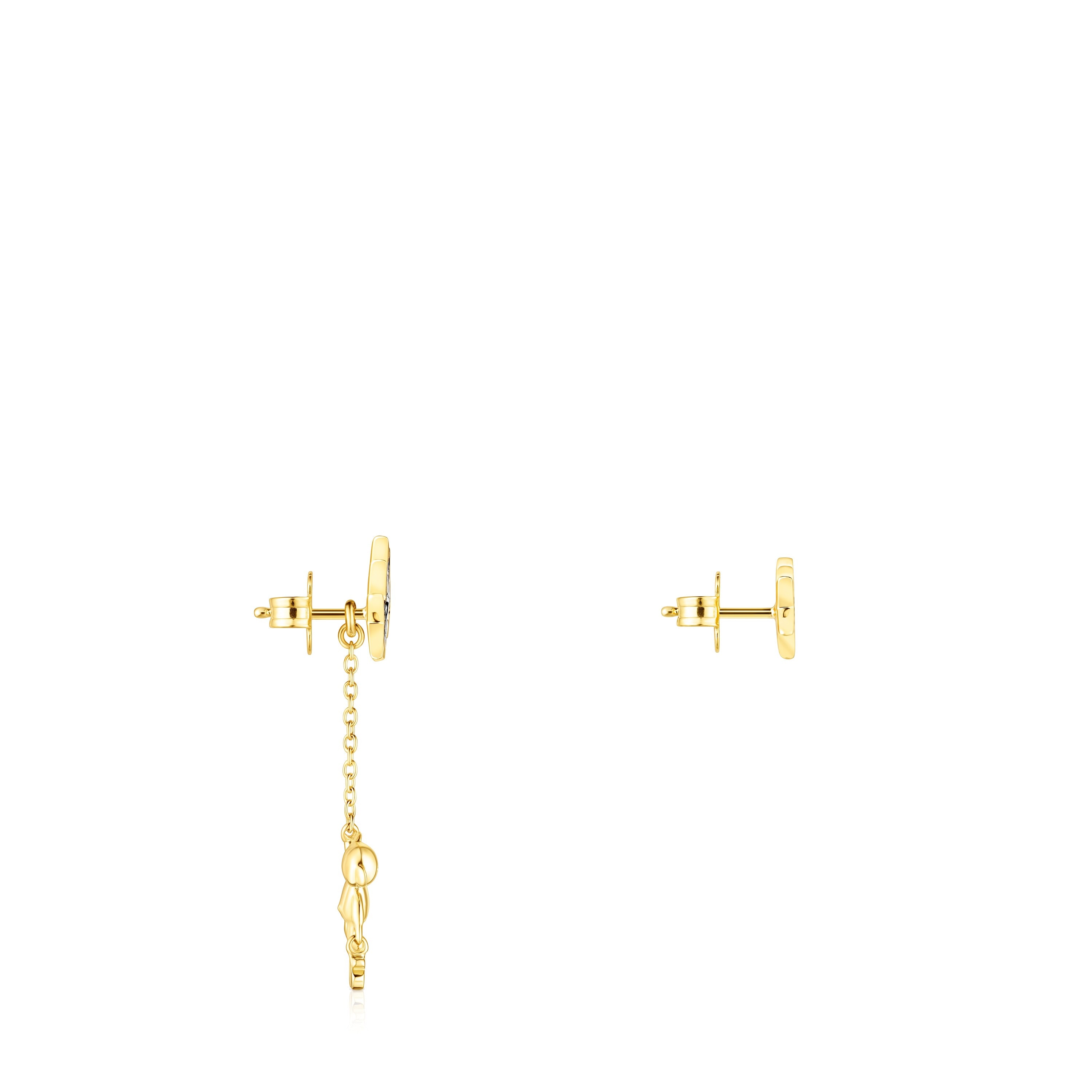 Short-long Silver Vermeil Teddy Bear Stars Earrings with Gemstones