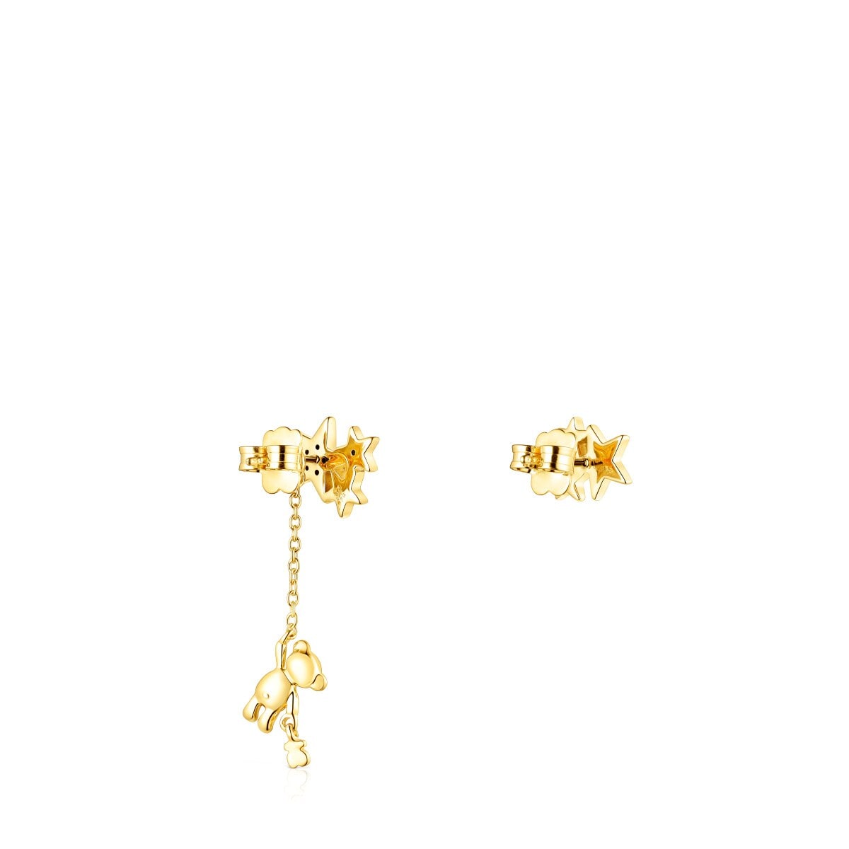 Pendientes corto-largo con baño de oro 18 kt sobre plata y gemas Teddy Bear Stars