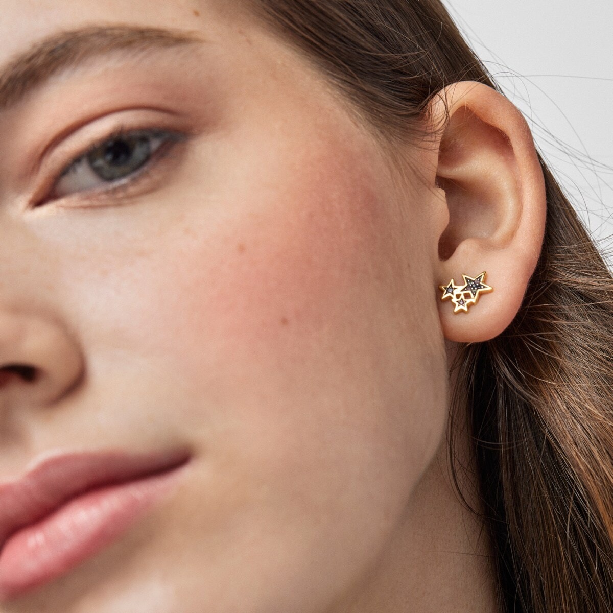Pendientes corto-largo con baño de oro 18 kt sobre plata y gemas Teddy Bear Stars