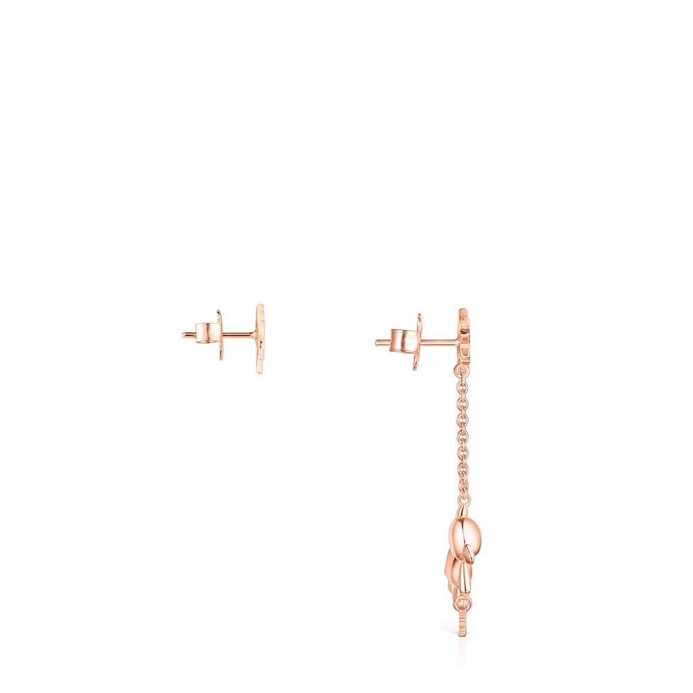 Short-long Rose Silver Vermeil Teddy Bear Stars Earrings with Spinel and Ruby