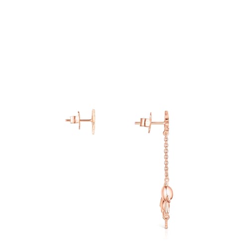 Short-long Rose Silver Vermeil Teddy Bear Stars Earrings with Spinel and Ruby