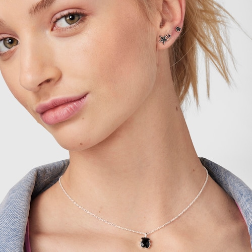 Pendientes con baño de oro rosa 18 kt sobre plata, espinela y rubí Teddy Bear Stars