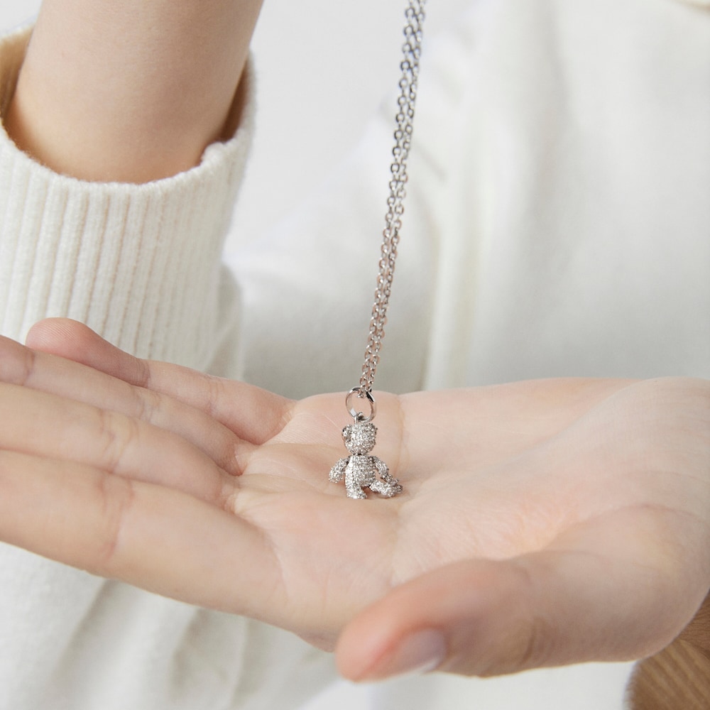 White Gold Teddy Bear Gems Pendant with Diamonds
