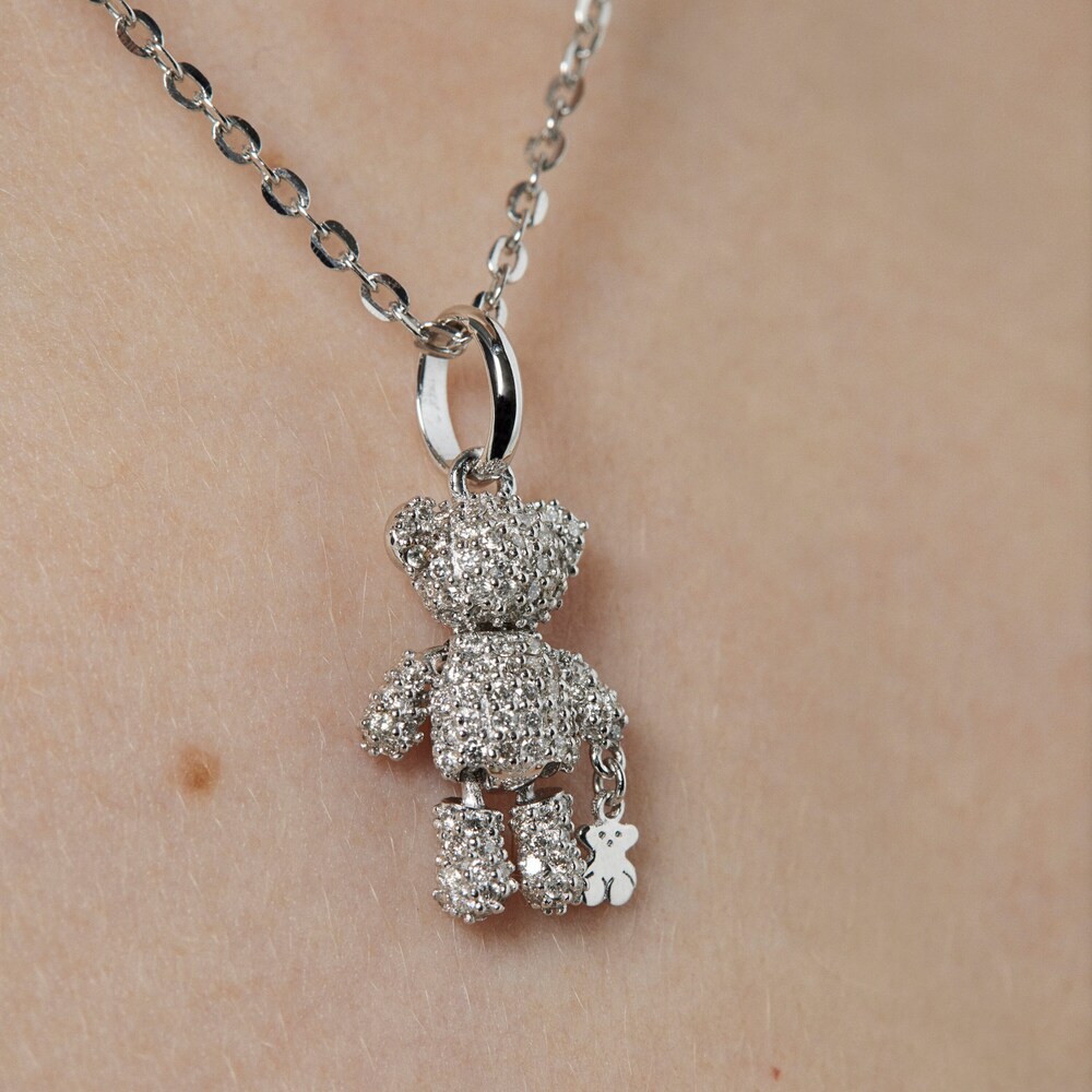 White Gold Teddy Bear Gems Pendant with Diamonds