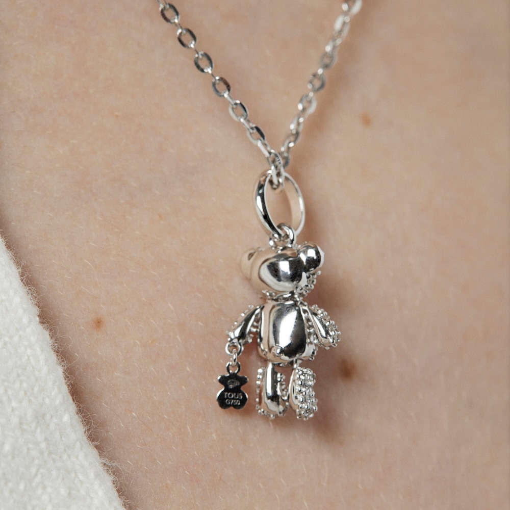 White Gold Teddy Bear Gems Pendant with Diamonds