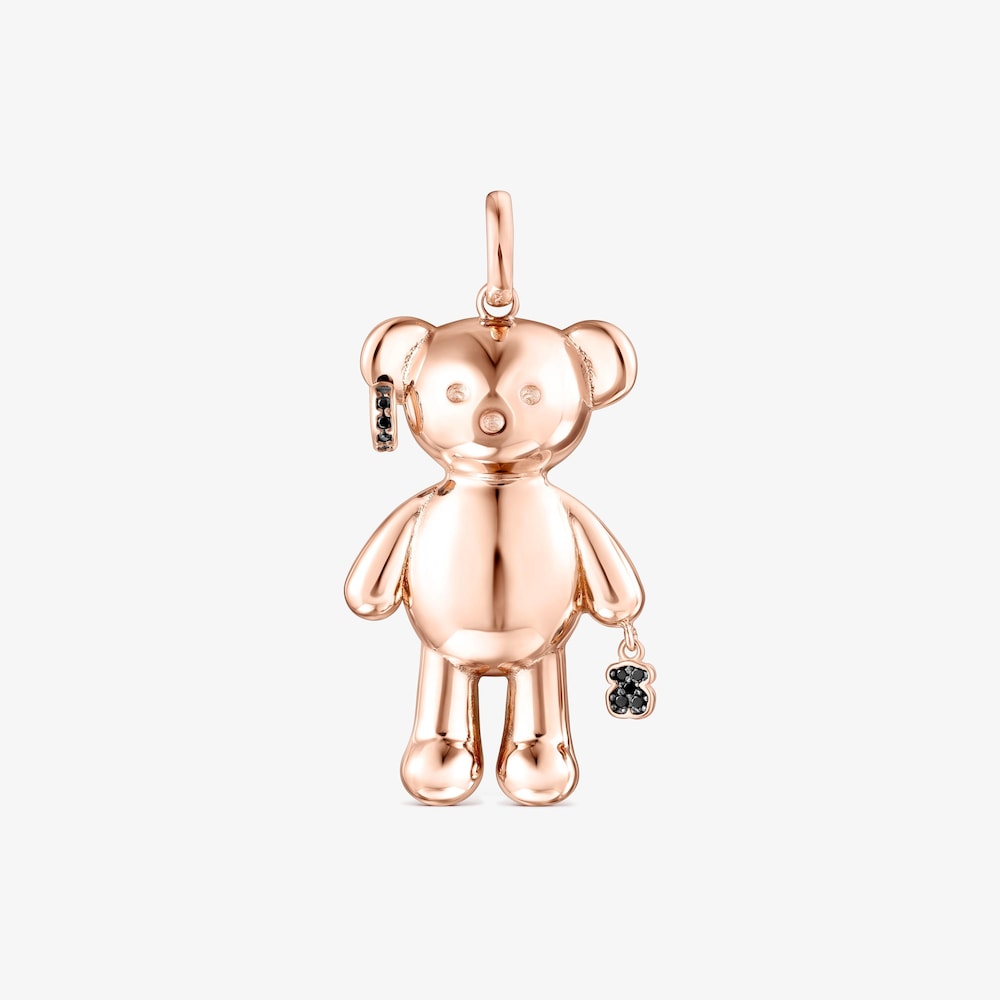 Dije Teddy Bear punk con ba&ntilde;o de oro rosa 18 kt sobre plata y espinelas
