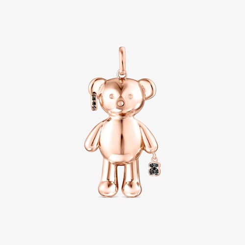 Dije Teddy Bear punk con ba&ntilde;o de oro rosa 18 kt sobre plata y espinelas