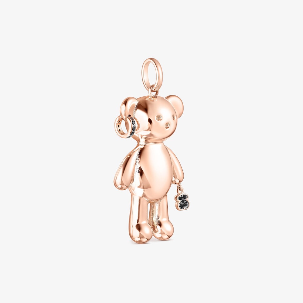 Dije Teddy Bear punk con ba&ntilde;o de oro rosa 18 kt sobre plata y espinelas