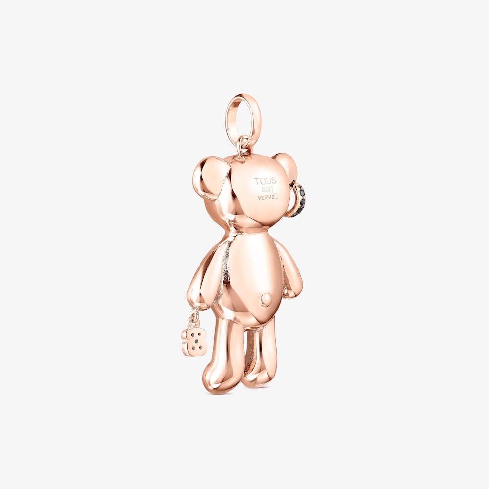 Dije Teddy Bear punk con ba&ntilde;o de oro rosa 18 kt sobre plata y espinelas