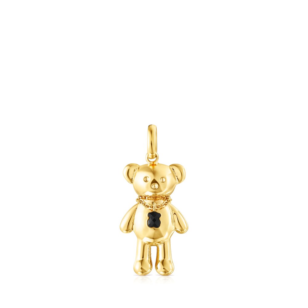 Dije Teddy Bear collar con ba&ntilde;o de oro 18 kt sobre plata y &oacute;nix