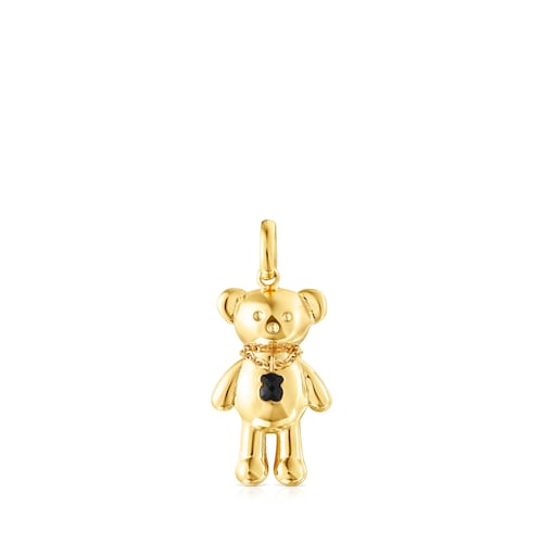 Dije Teddy Bear collar con ba&ntilde;o de oro 18 kt sobre plata y &oacute;nix