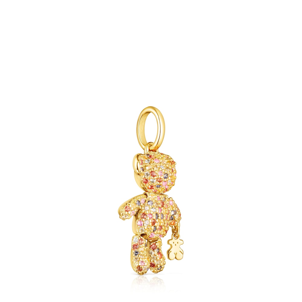 Silver Vermeil Teddy Bear Gems Pendant with Sapphires