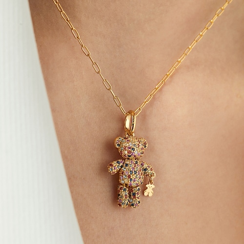 Pingente Teddy Bear Gems em Prata vermeil e Safiras