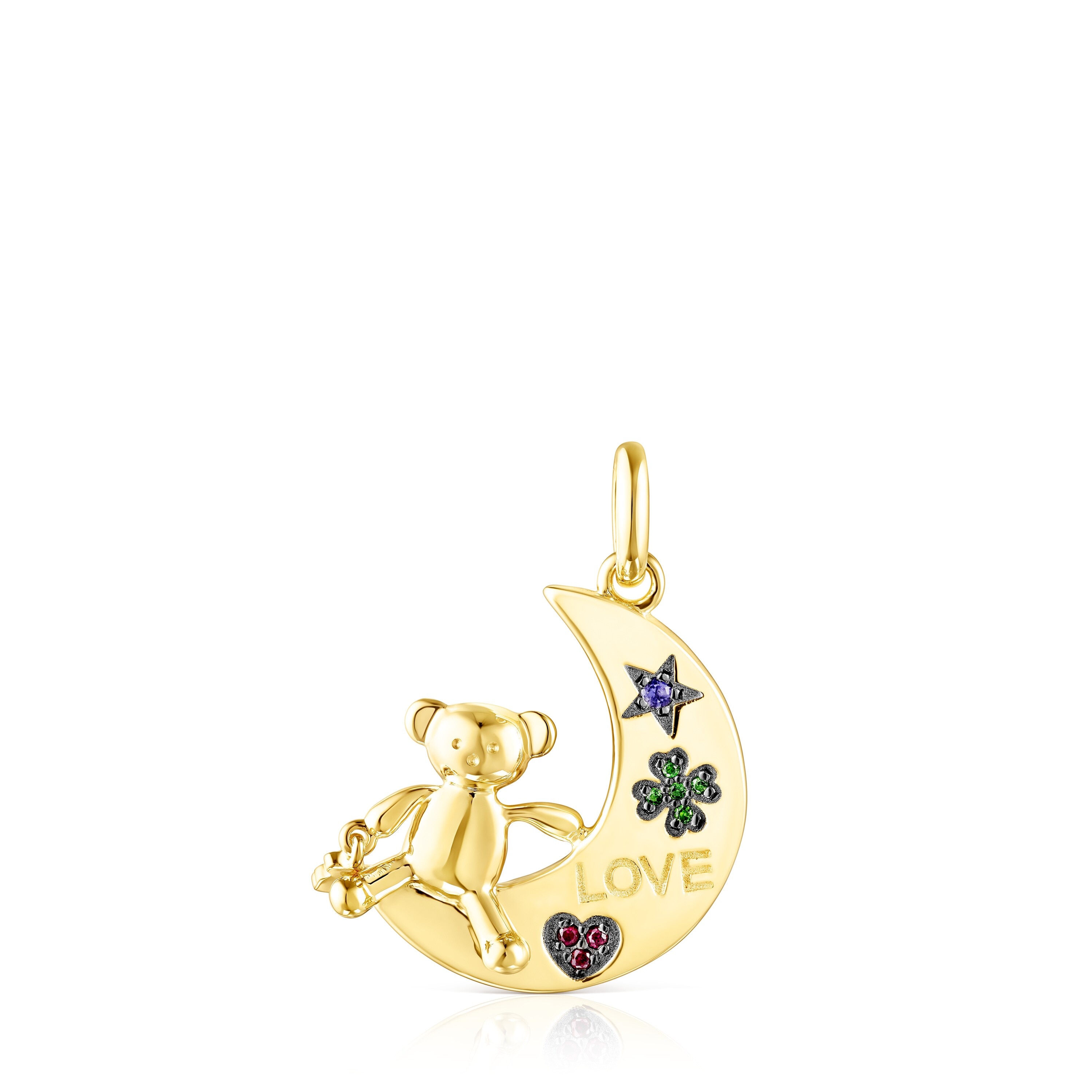 18K gold vermeil Teddy Bear moon-bear Pendant with Gemstones