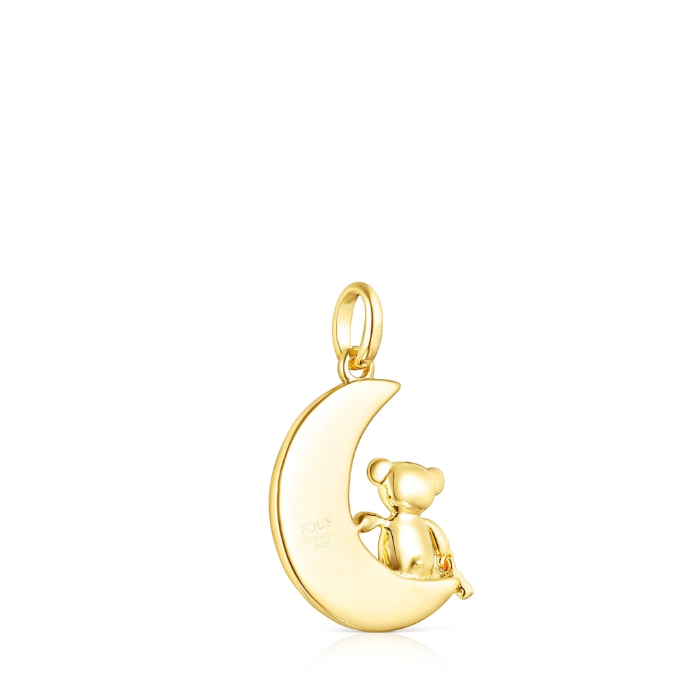 Colgante luna-oso con baño de oro 18 kt sobre plata y gemas Teddy Bear image number 2