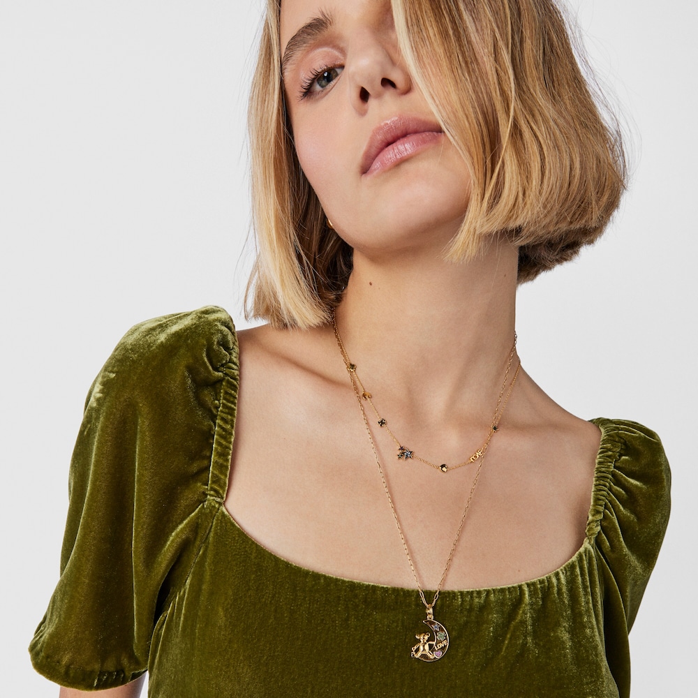 Ciondolo Orsetto della Luna con placcatura in oro 18 kt su argento e gemme Orsetto