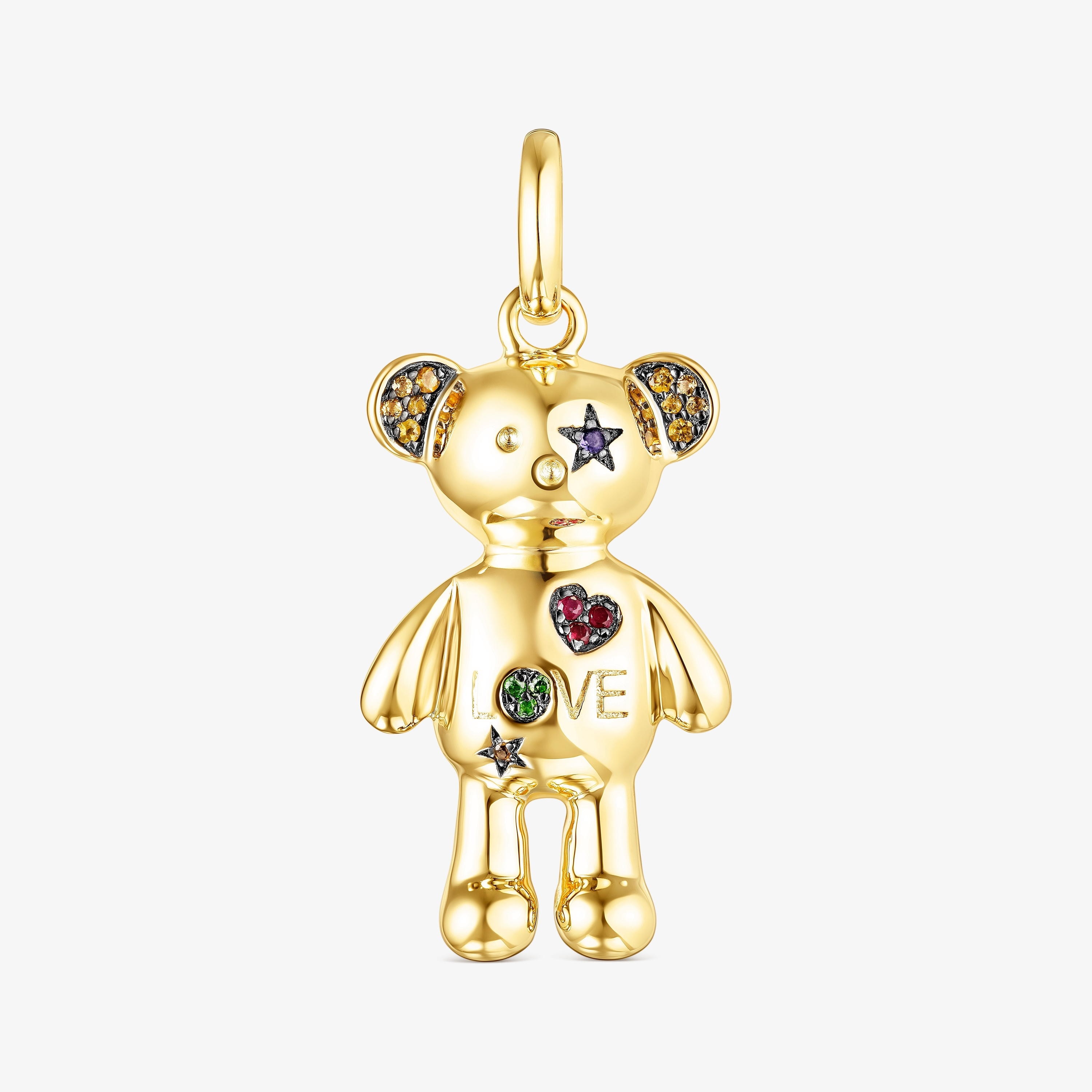 18K gold vermeil Teddy Bear Stars Pendant with Gemstones