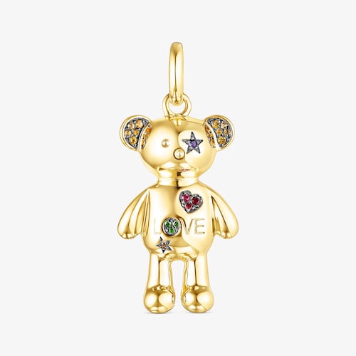 18K gold vermeil Teddy Bear Stars Pendant with Gemstones