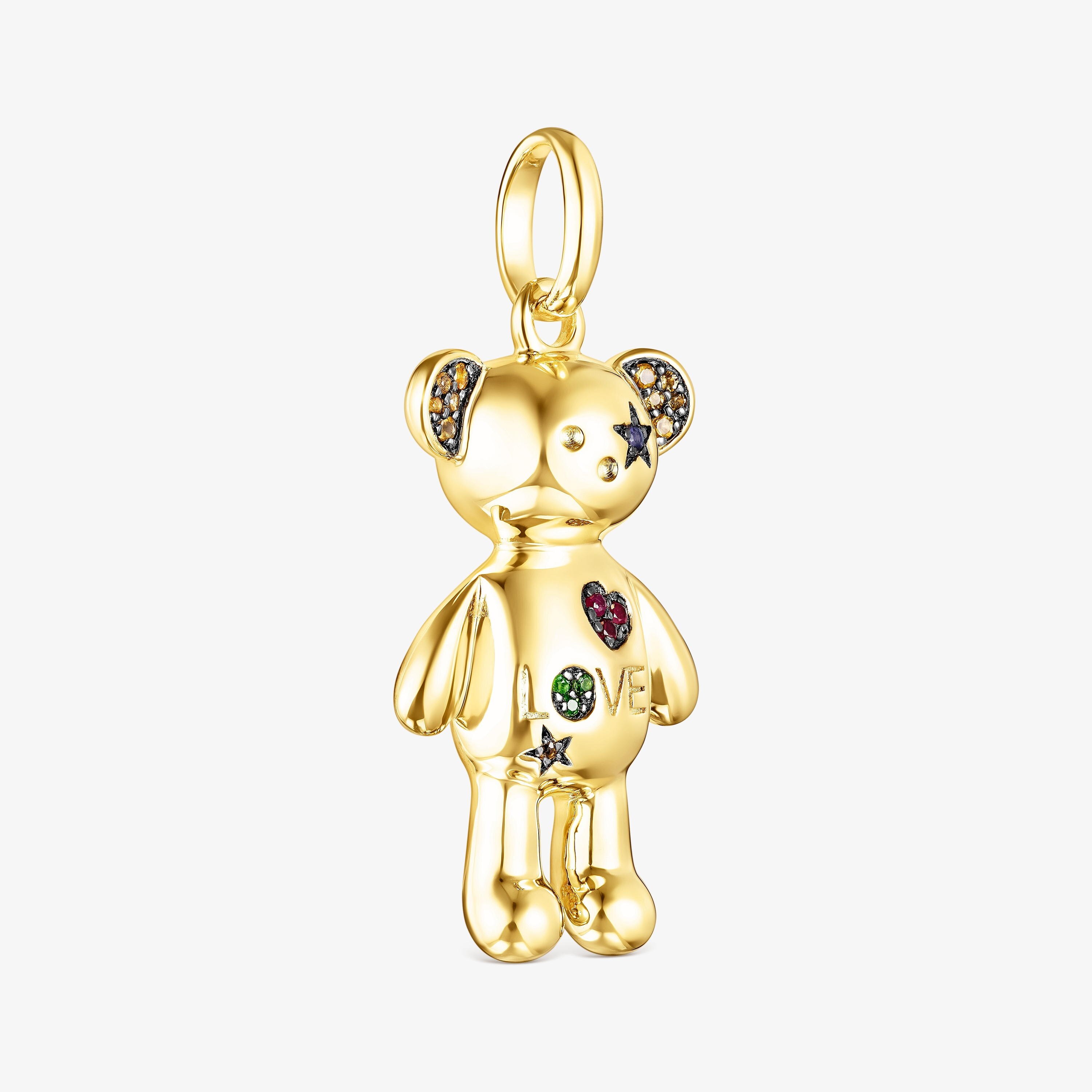 18K gold vermeil Teddy Bear Stars Pendant with Gemstones