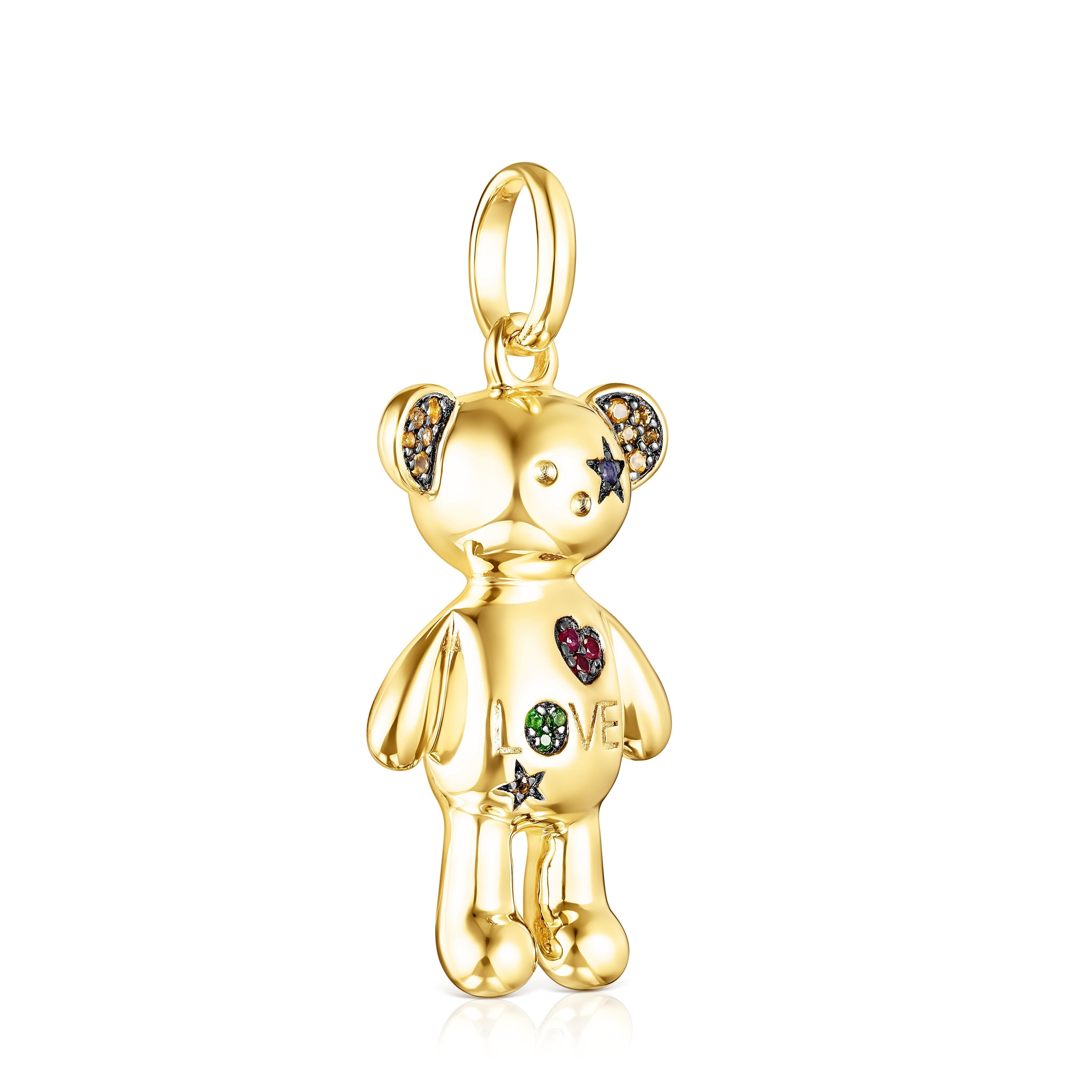 Silver Vermeil Teddy Bear Stars Pendant with Gemstones