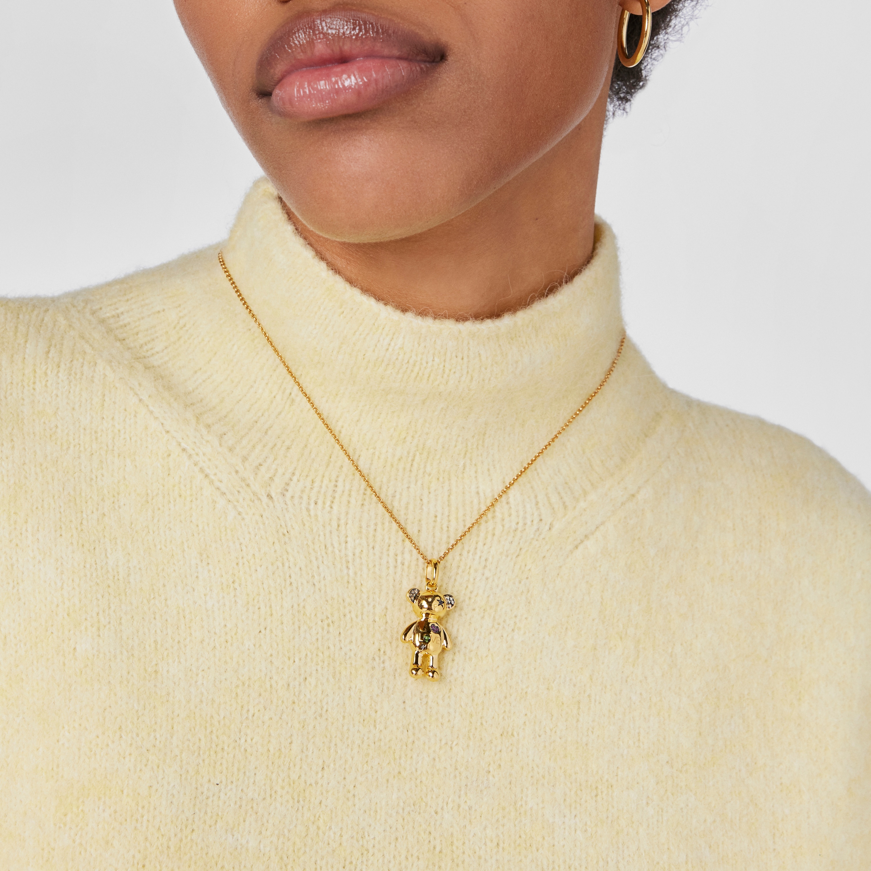 18K gold vermeil Teddy Bear Stars Pendant with Gemstones