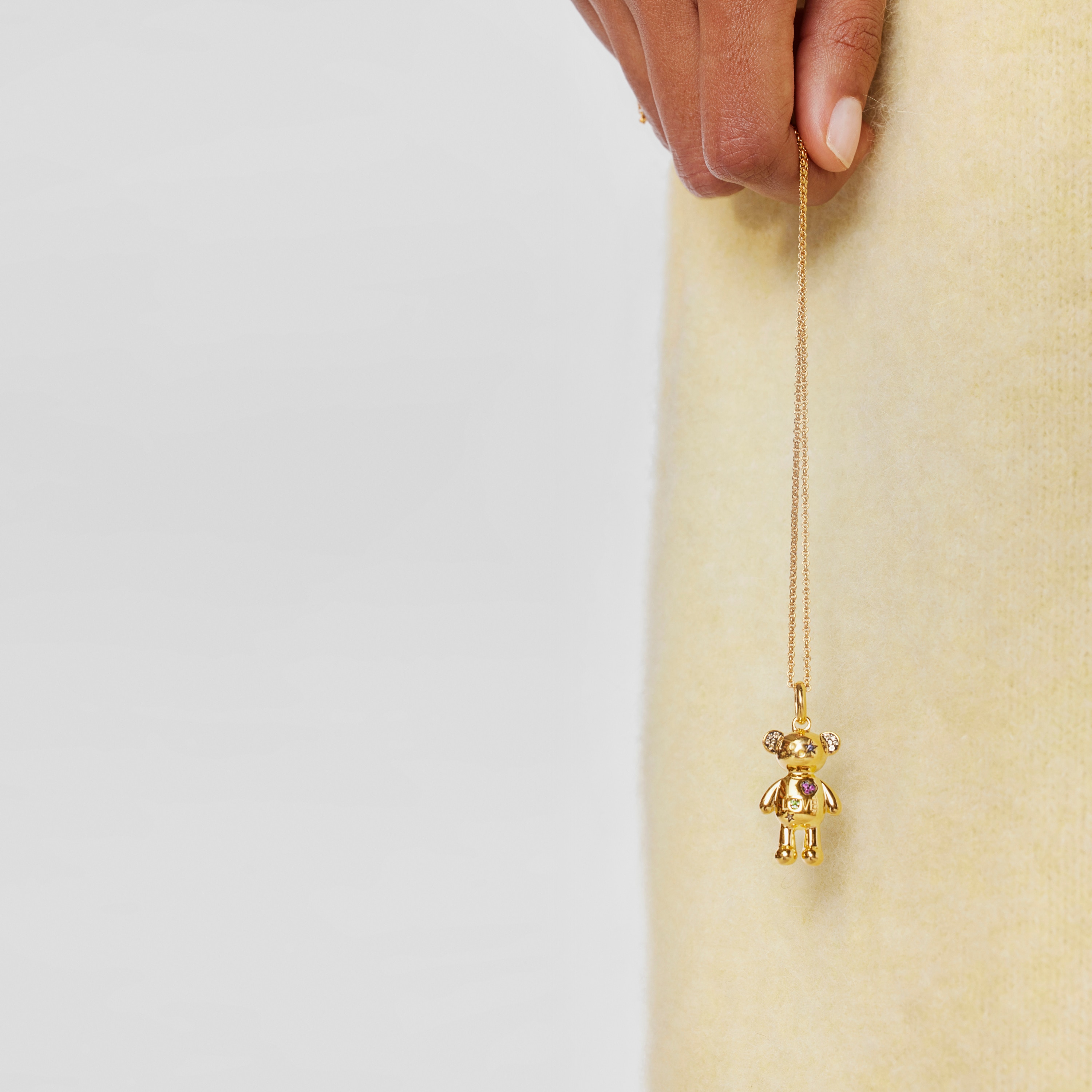 18K gold vermeil Teddy Bear Stars Pendant with Gemstones