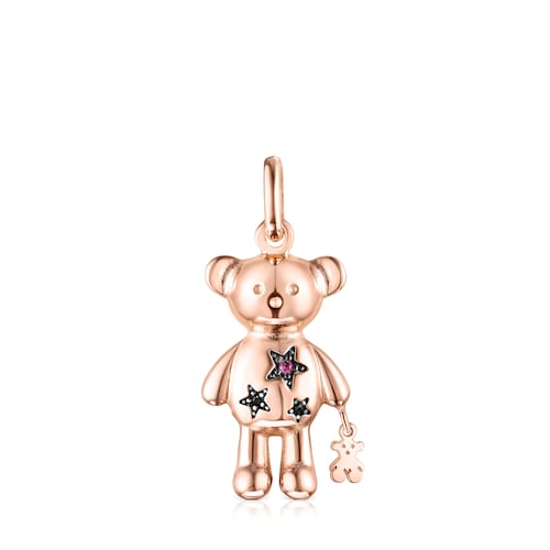Colgante con ba&ntilde;o de oro rosa 18 kt sobre plata y gemas Teddy Bear Stars