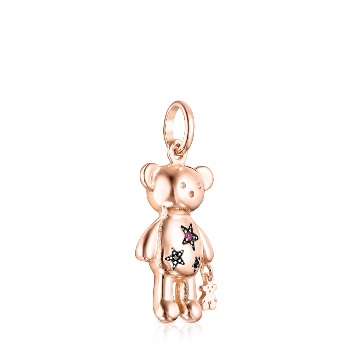 Rose Silver Vermeil Teddy Bear Stars Pendant with Gemstones