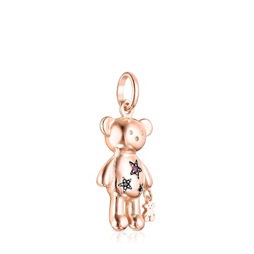 Rose Silver Vermeil Teddy Bear Stars Pendant with Gemstones