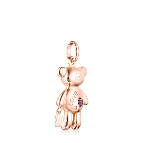 Rose Silver Vermeil Teddy Bear Stars Pendant with Gemstones